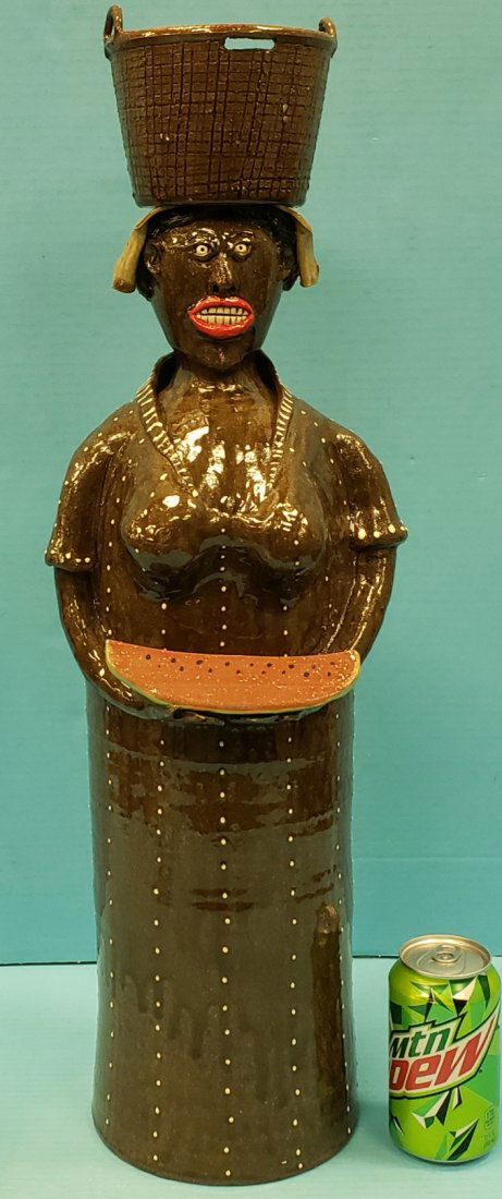 Marvin Bailey Folk Art Pottery Woman w/ Cotton Basket (1 of 5)