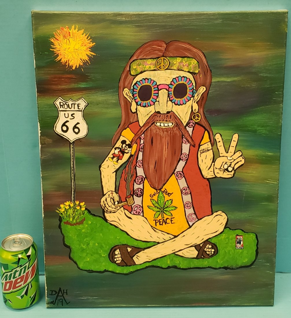 Dale Hinsley "Redbone" Hippie Folk Art: 16" x 20" Painting on canvas signed on back. PLEASE READ & UNDERSTAND THE PAYMENT & SHIPPING TERMS FOR THIS AUCTION PRIOR TO PLACING BIDS.
