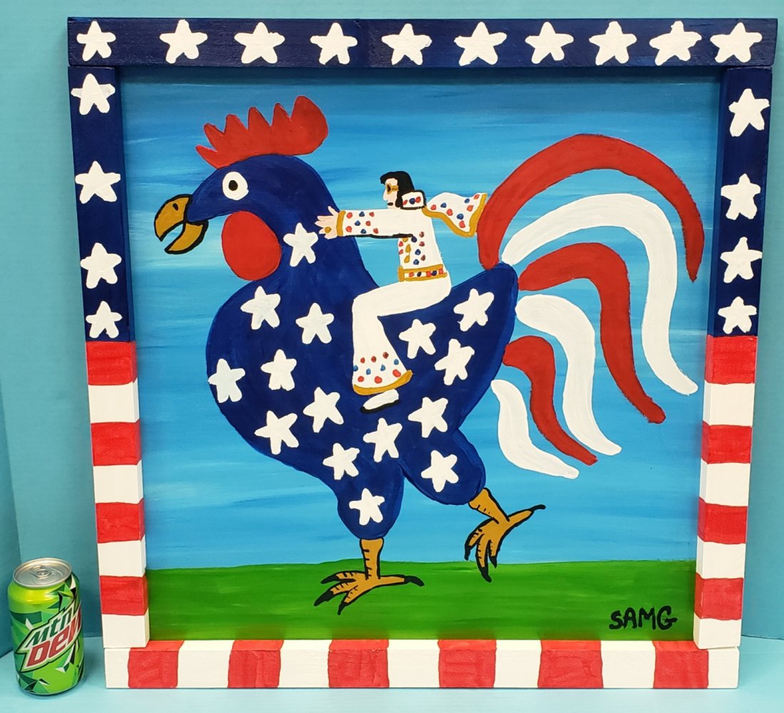 Sam G Folk Art Painting Elvis on a Chicken (1 of 2)
