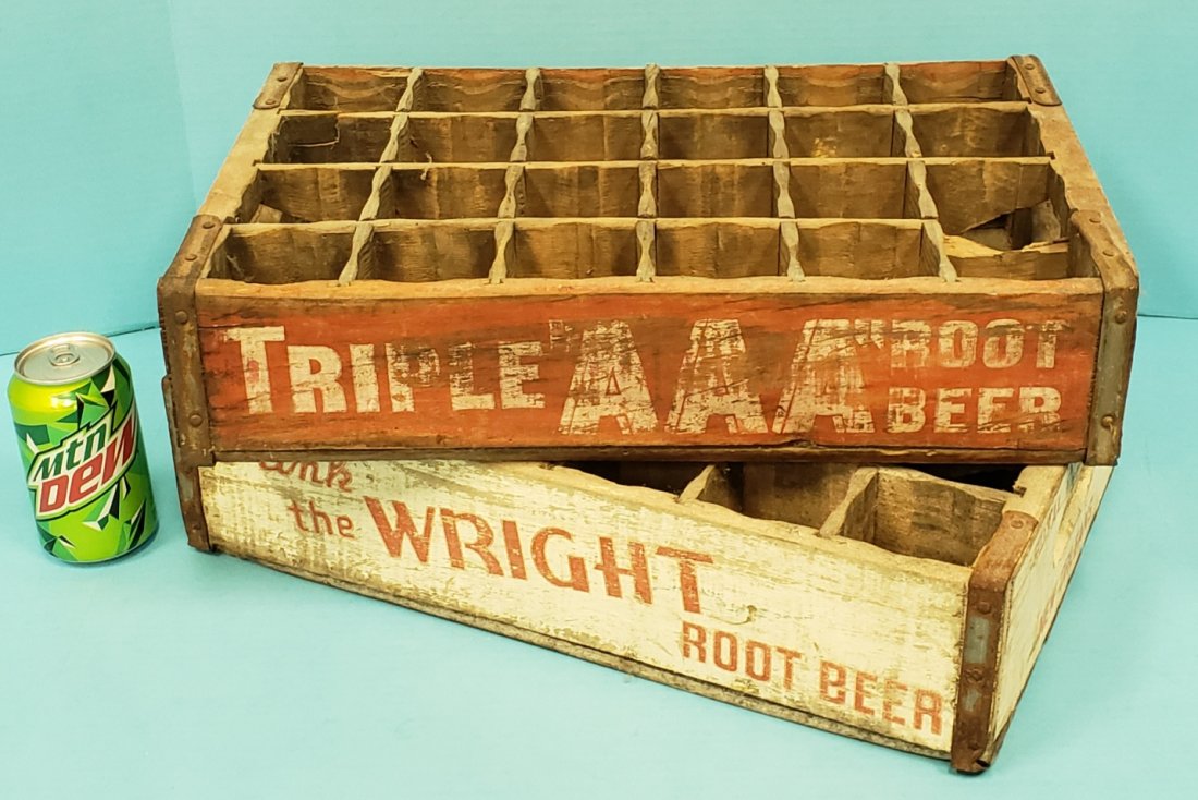 Scarce Root Beer Wood Crates Triple AAA & Wright (1 of 2)