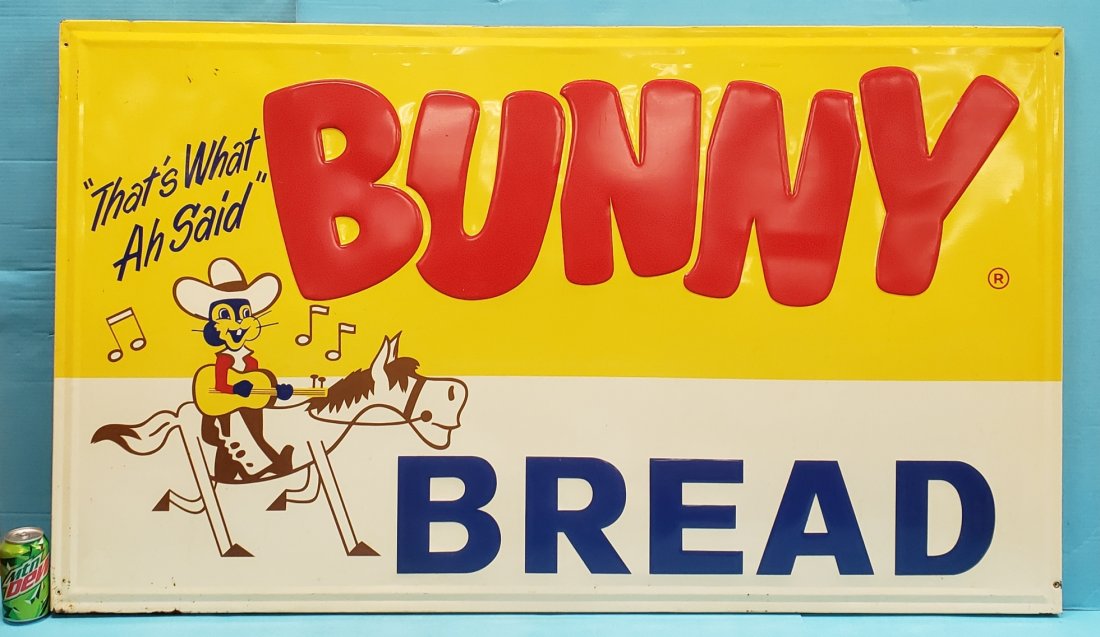 Large Embossed Bunny Bread Tin Sign Mar 28, 2020 Rockabilly Auction