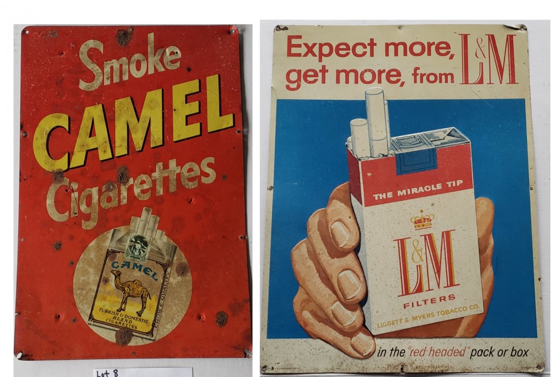L&M  and Camel Cigarettes Embossed Tin signs (1 of 3)