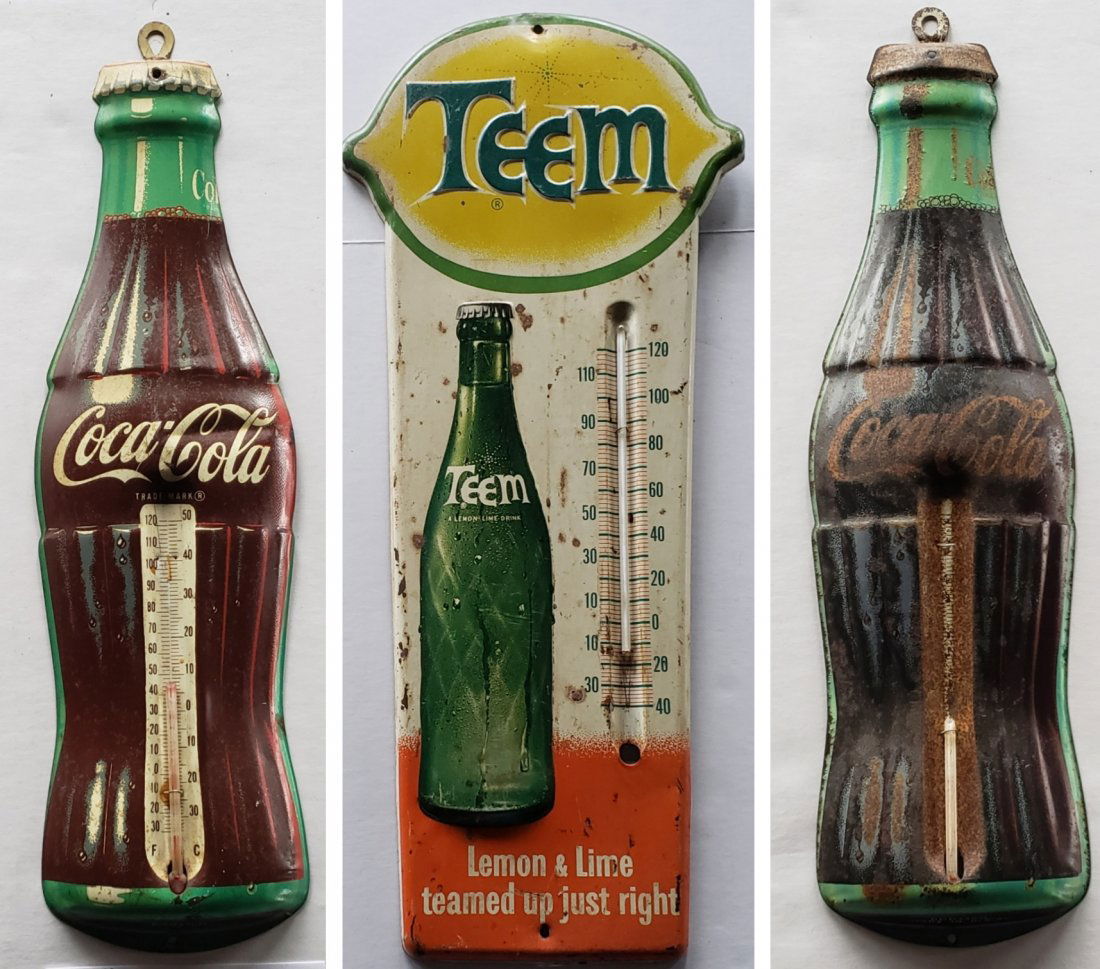 Coca Cola Bottle & Teem Advertising Thermometers (1 of 3)