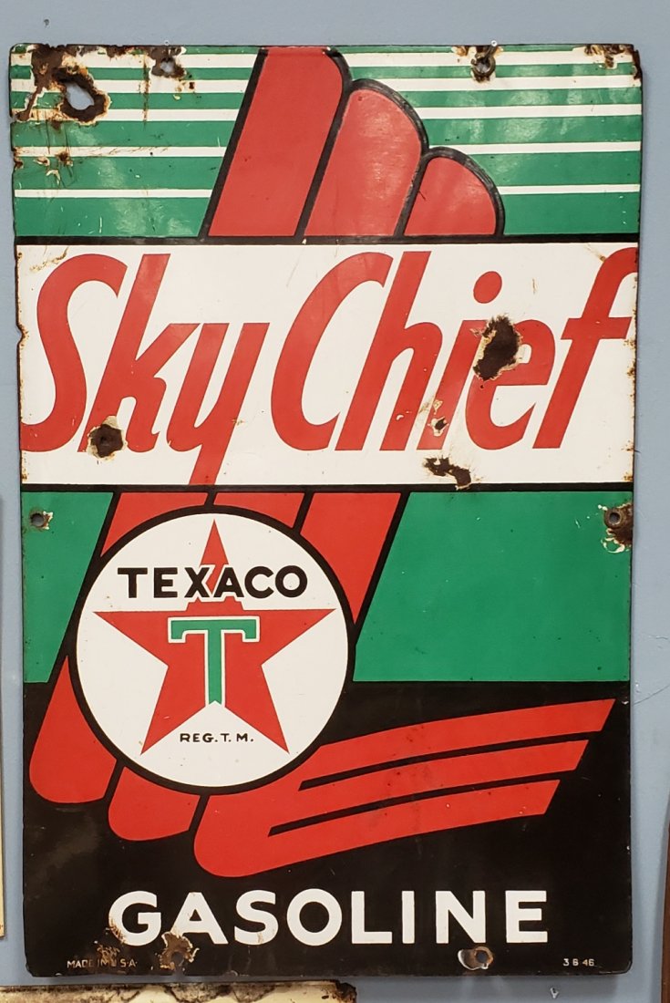 Porcelain Texaco Sky Chief Gas Pump Plate Sign (1 of 2)