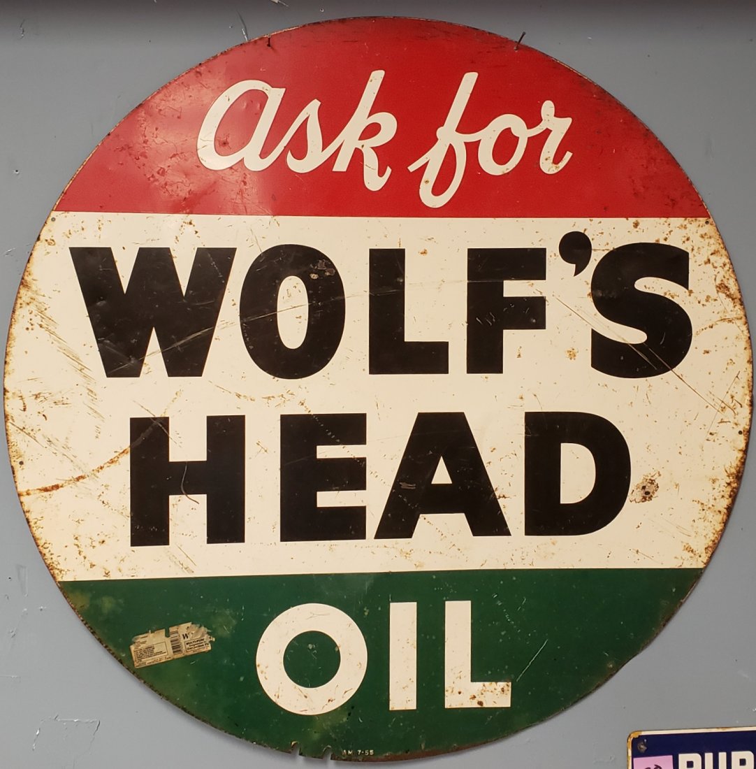 Wolf's Head Oil Double Sided Tin Sign (1 of 2)