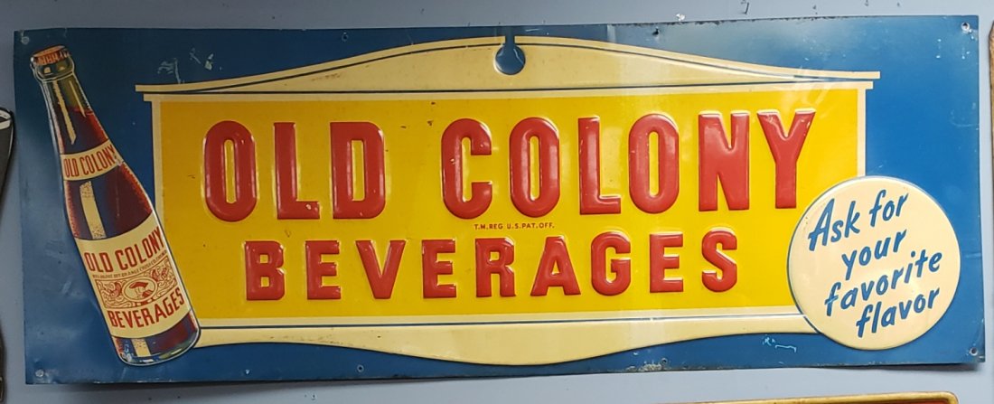 Old Colony Beverages Embossed Tin Sign. (1 of 1)