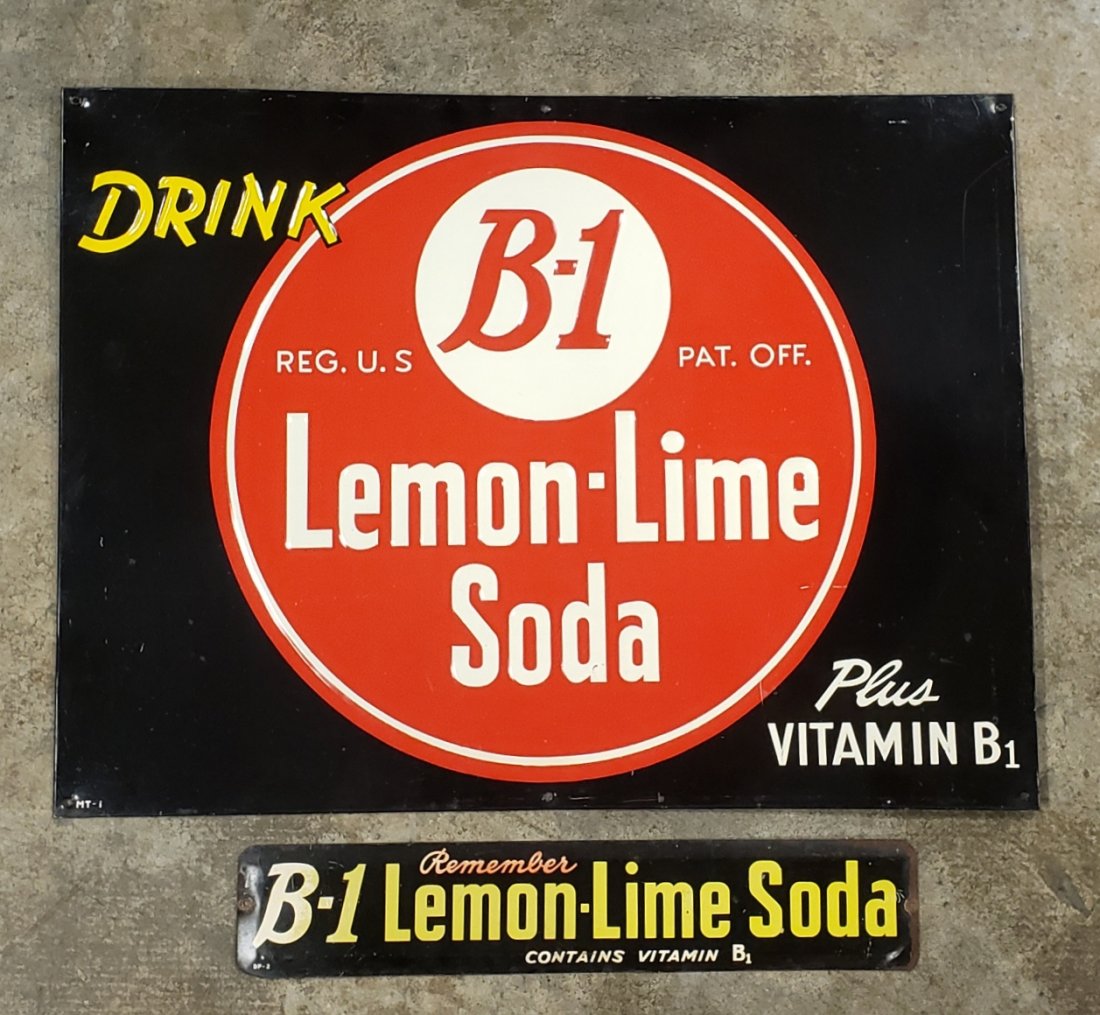 Lot of 2 B-1 Lemon Lime Soda Door Push & Tin Sign (1 of 1)