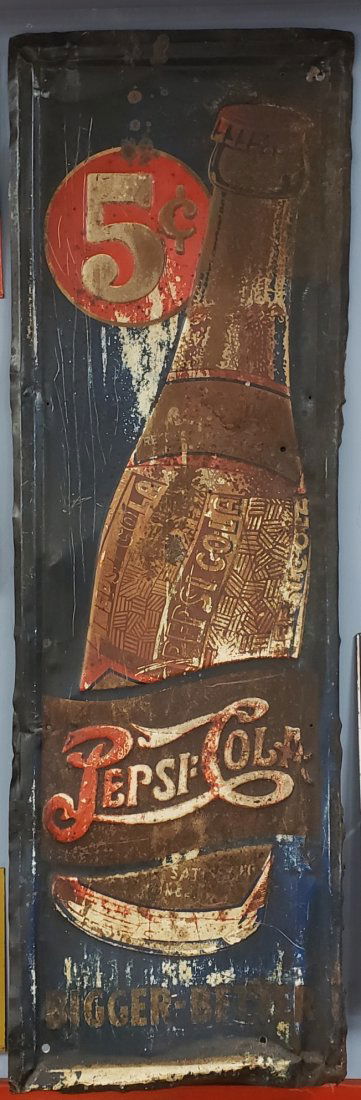 RARE 1941 Blue Vertical Pepsi Cola Tin Sign (1 of 1)