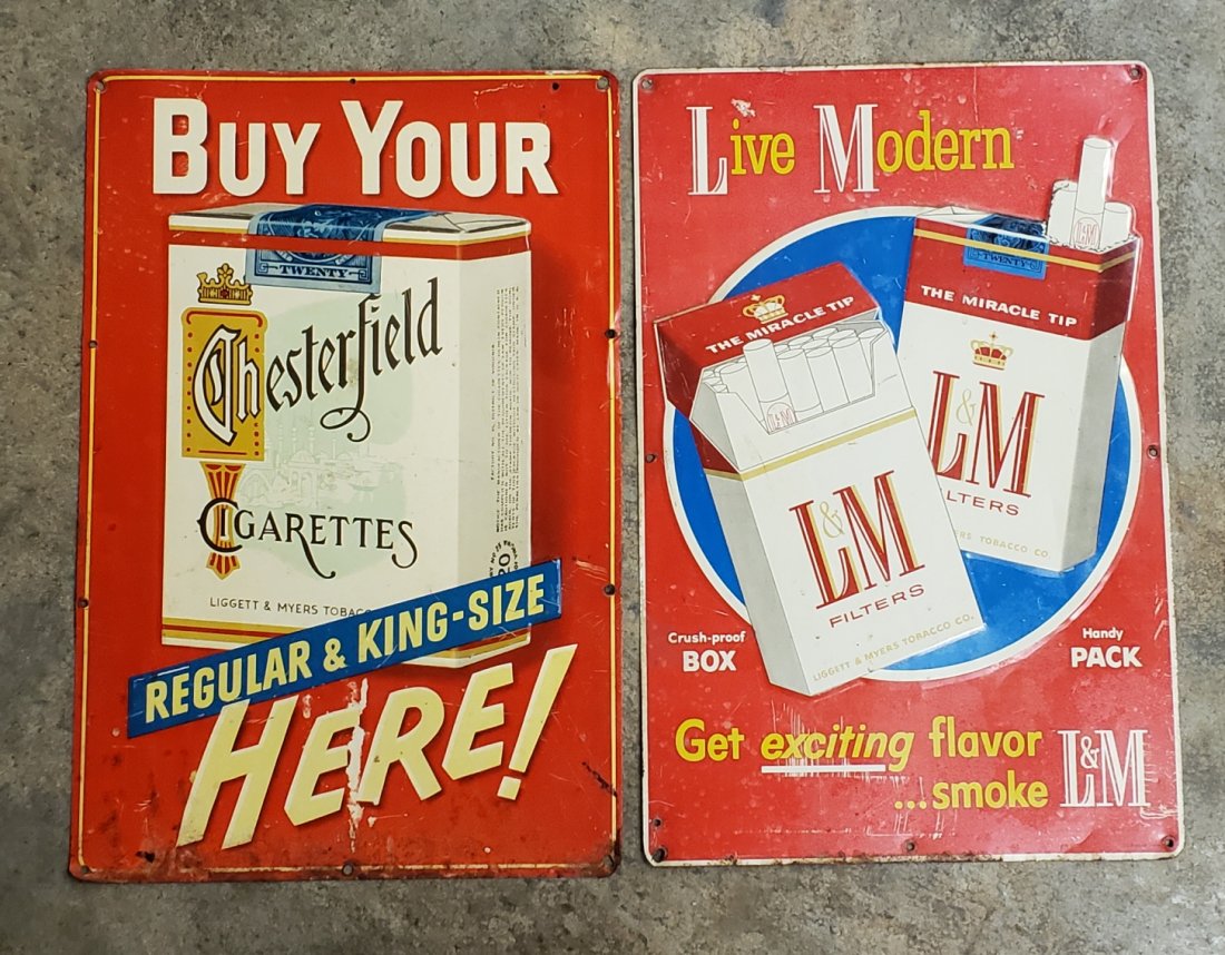 Lot of 2 Cigarette tin signs, Chesterfield & L&M (1 of 1)