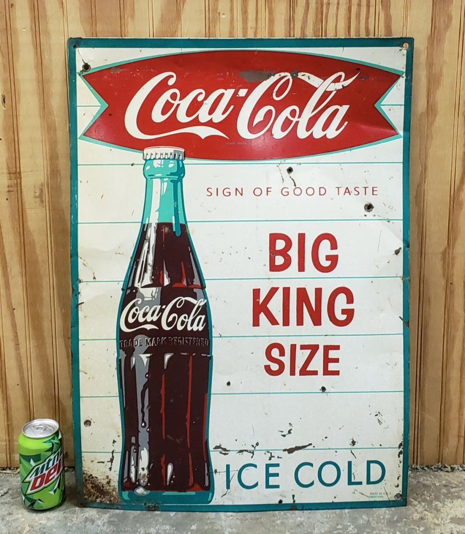 Coca Cola Big King Size Fishtail Tin Sign (1 of 2)