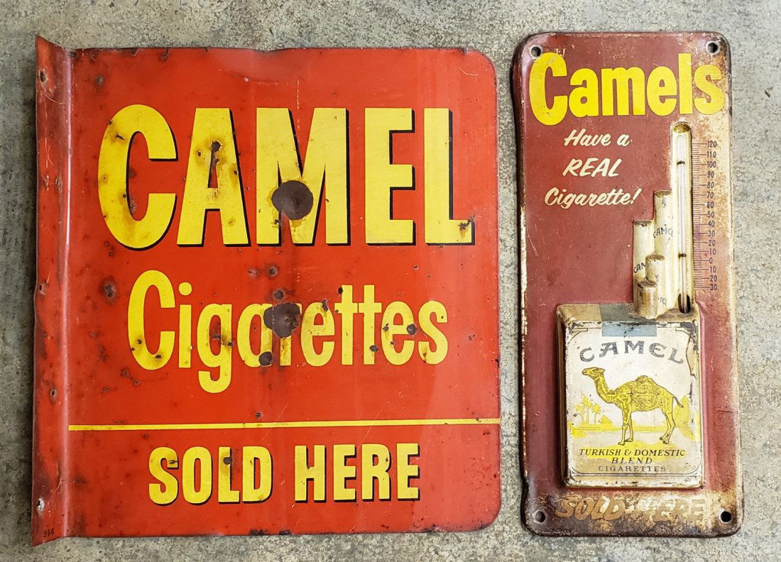 Lot of 2 Camel flange sign and thermometer (1 of 3)