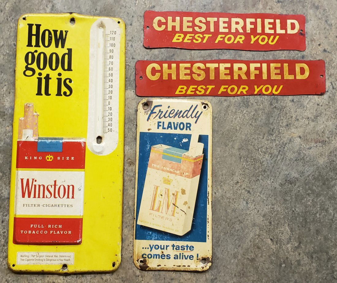 Cigarette Tobacco Tin Signs & Thermometer Lot (1 of 2)