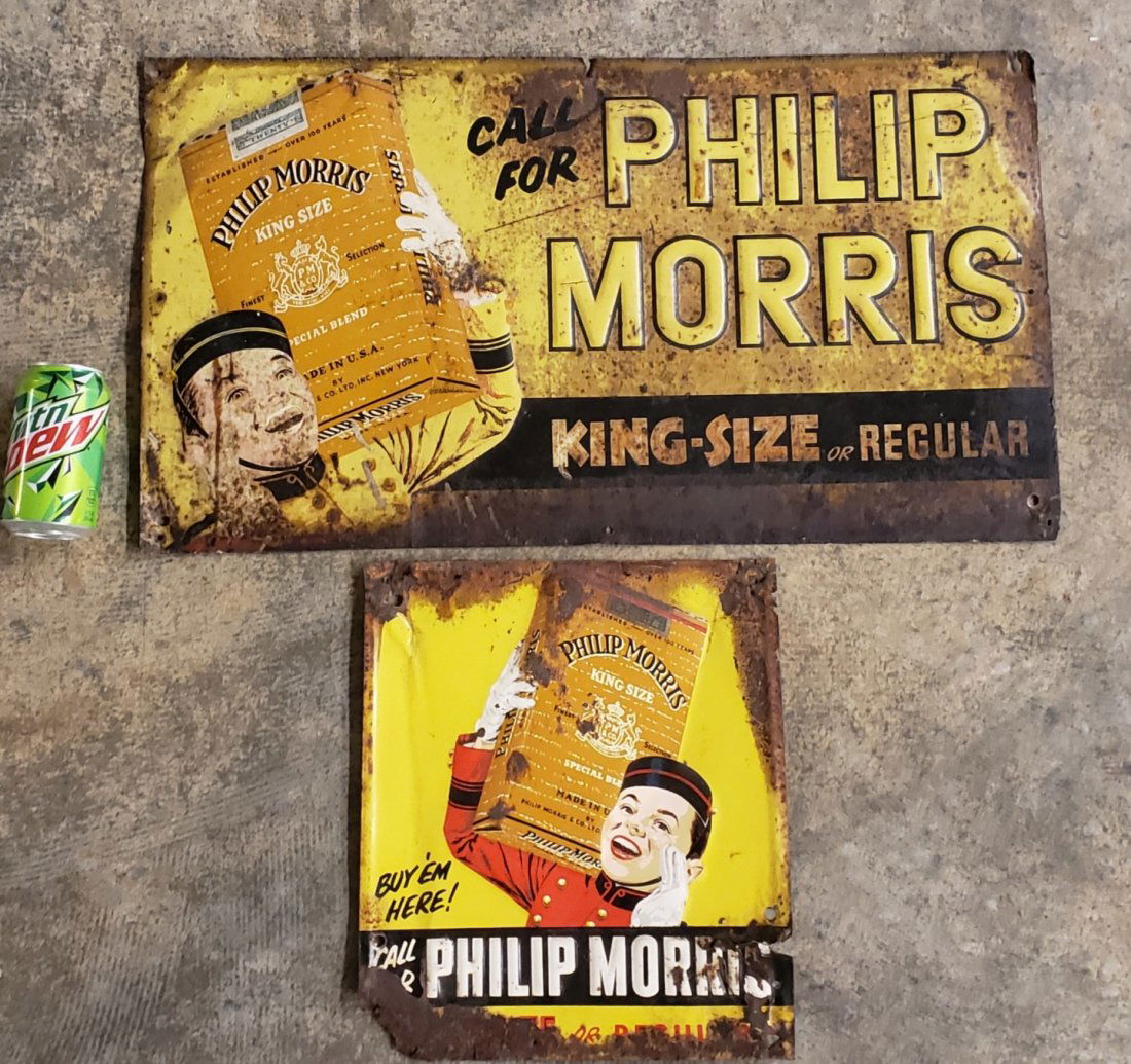 Two Philip Morris Embossed Tin Sign (1 of 1)