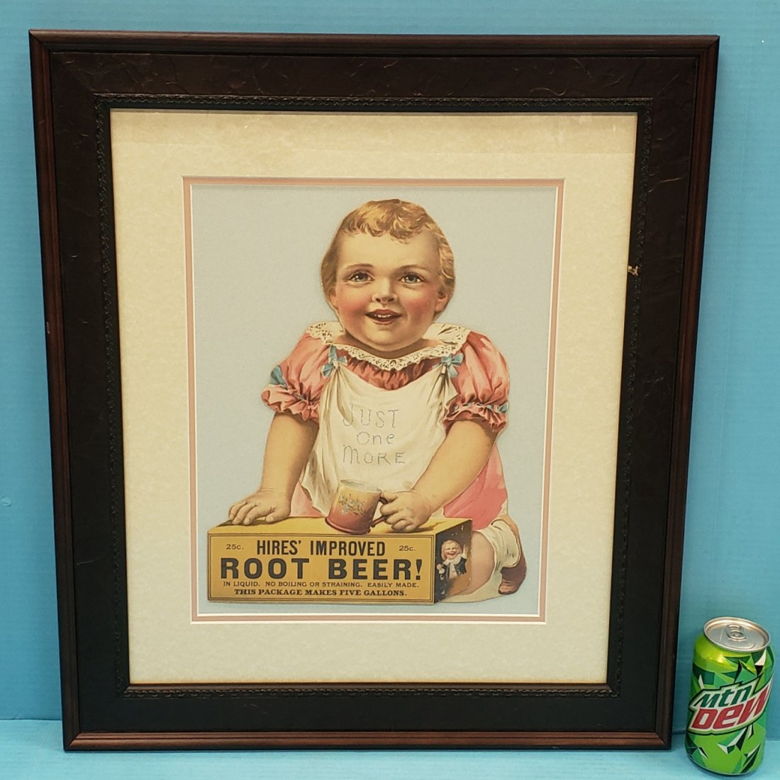 Circa 1890's Hires Improved Root Beer Baby Cardboard: 21" x 24" Framed under glass hard to find Hires Root Beer cardboard sign with the baby and moveable head. Excellent condition. PLEASE READ & UNDERSTAND THE PAYMENT & SHIPPING TERMS FOR THIS AUCTION PR