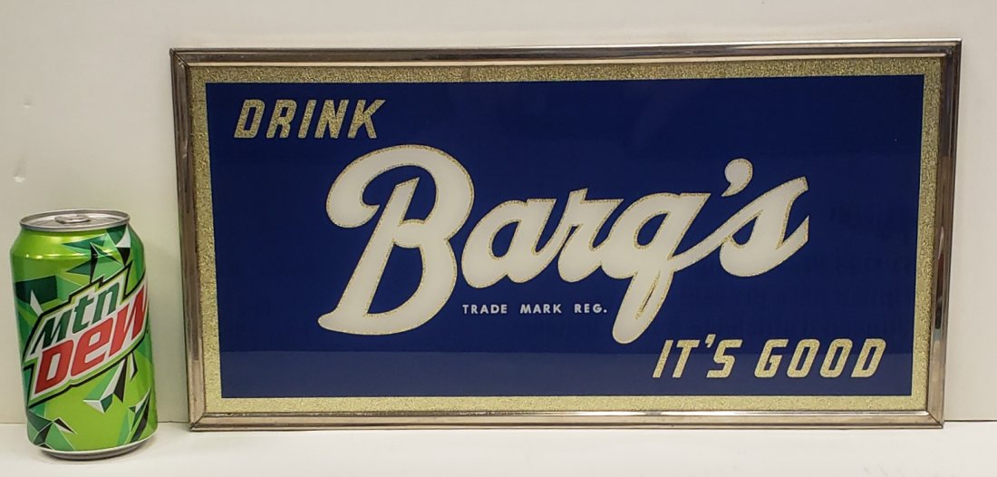 Drink Barq's It's Good Framed Foil backed sign: 16" x 8" New old stock easel back framed Barq's sign with gold foil backing by Mirro-Products Company. PLEASE READ & UNDERSTAND THE PAYMENT & SHIPPING TERMS FOR THIS AUCTION PRIOR TO PLACING BIDS. ALL