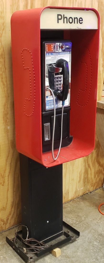 Pay Phone Booth: 14.5" x 9.5" x 55"h Phone booth with payphone in excellent condition with a repaint. PLEASE READ & UNDERSTAND THE PAYMENT & SHIPPING TERMS FOR THIS AUCTION PRIOR TO PLACING BIDS. ALL BIDDERS ARE BOUND