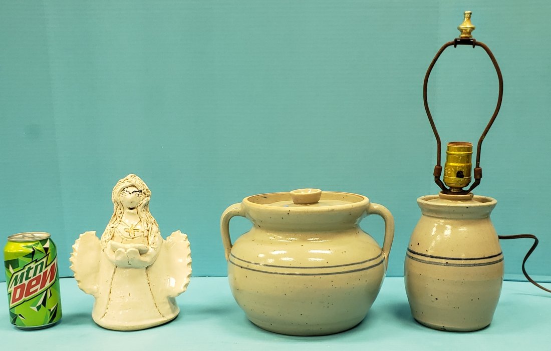 Jerry Brown Pottery Lot: Lamp, crock, & angel (1 of 5)