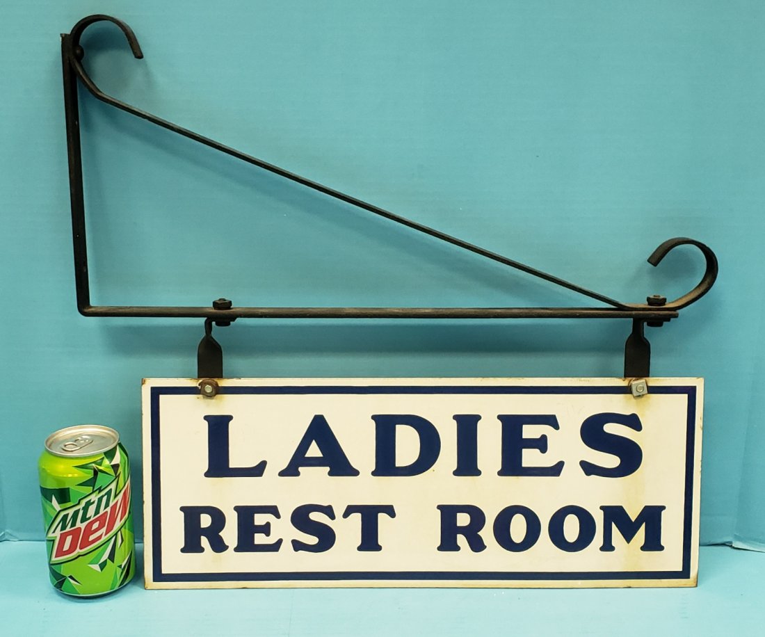 Porcelain Ladies Rest Room Sign with Bracket (1 of 2)