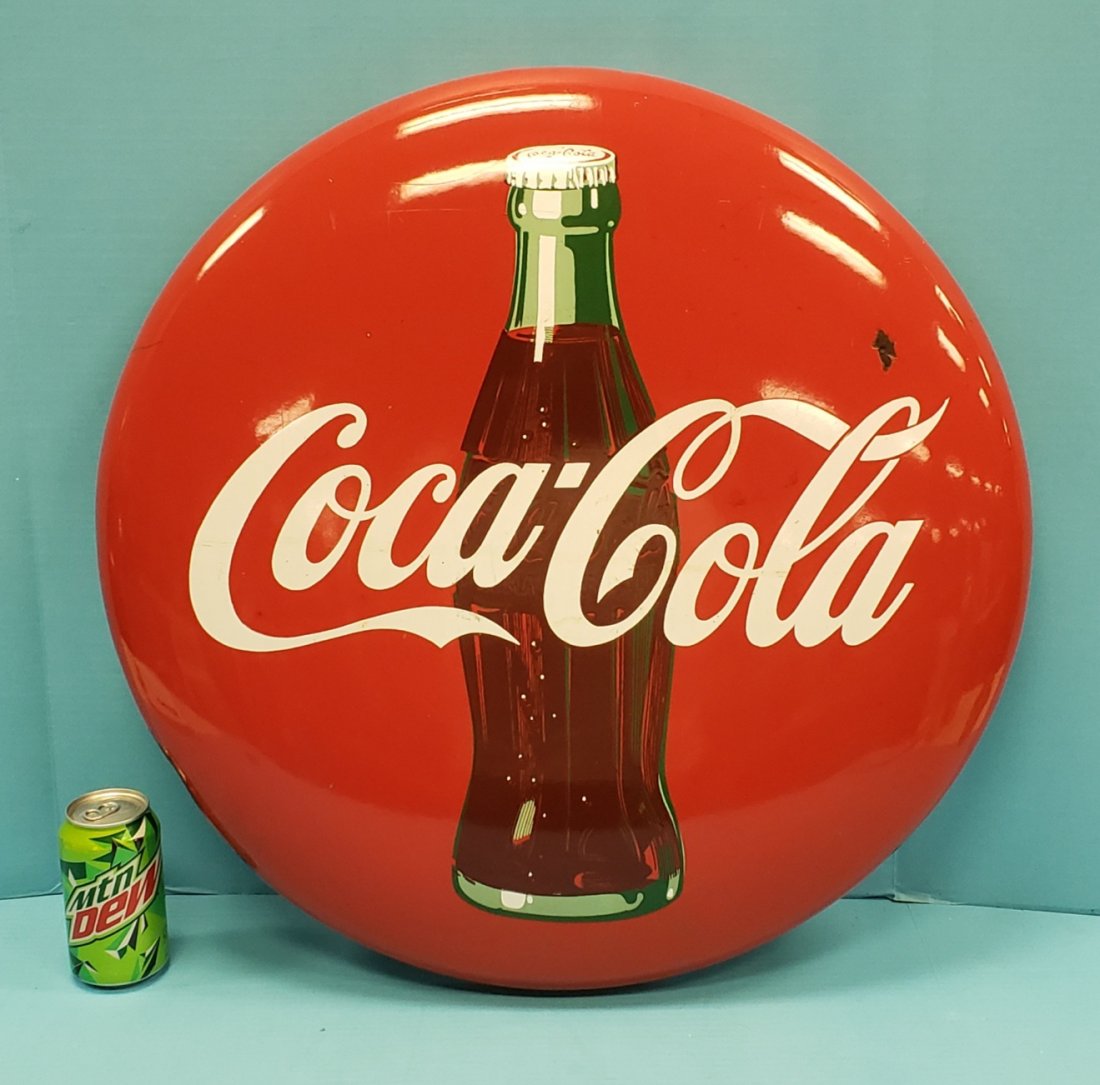 24" Coca Cola Porcelain Button Sign with Bottle (1 of 5)