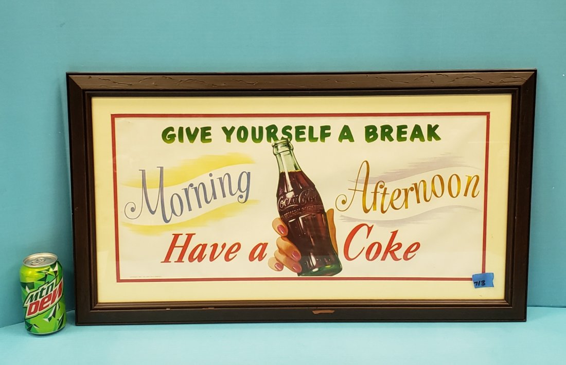 1954 Coca Cola Paper Sign "Give Yourself A Break" (1 of 2)