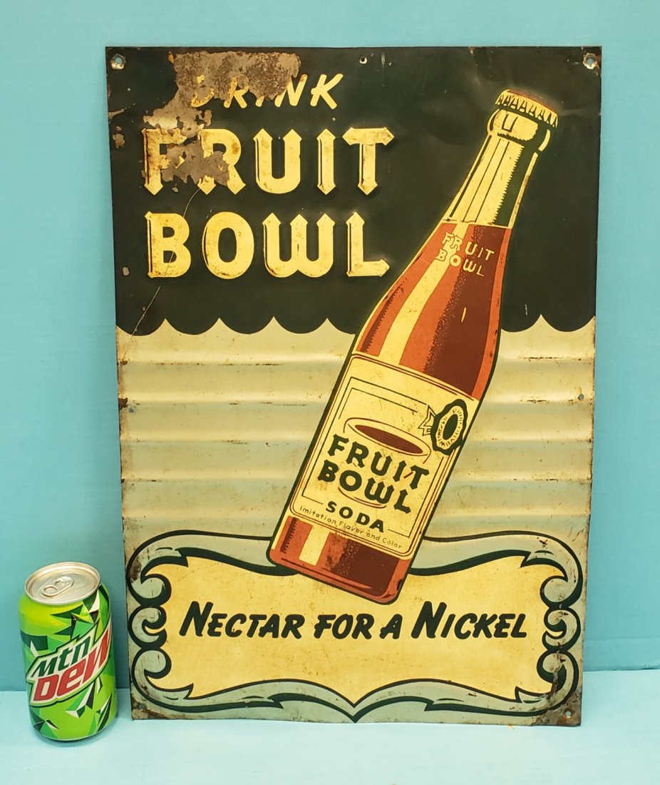 Drink Fruit Bowl Soda Tin Embossed Sign (1 of 4)