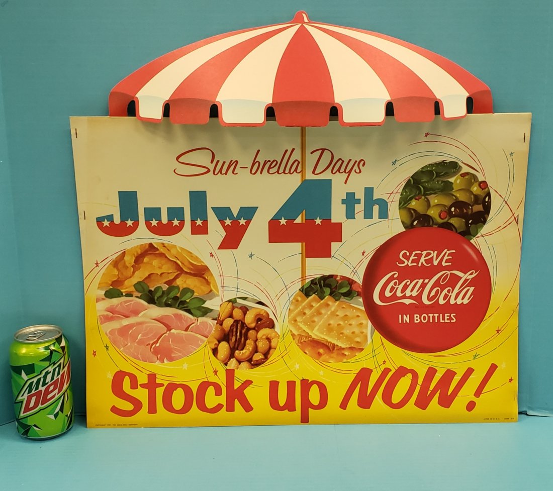 RARE 1957 NOS Serve Coca Cola Sun-Brella Days Sign (1 of 3)