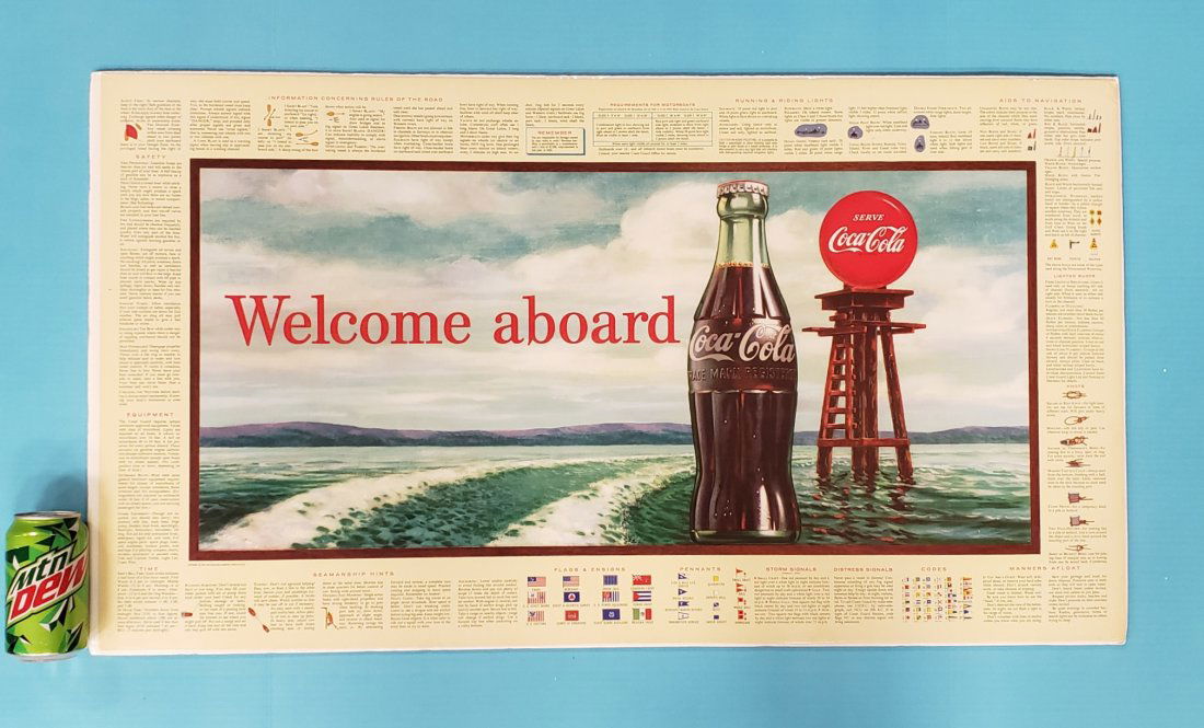 1958 Coca Cola Welcome Aboard Nautical Cardboard Sign (1 of 2)