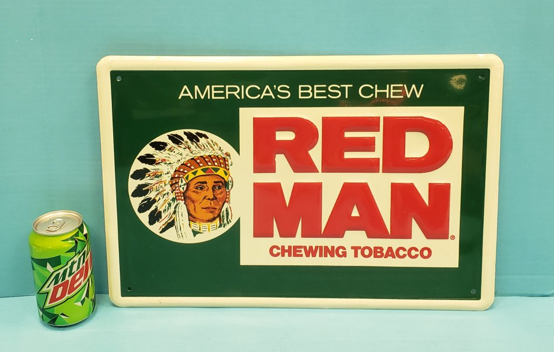 NOS Red Man Tobacco Embossed Tin Sign (1 of 2)