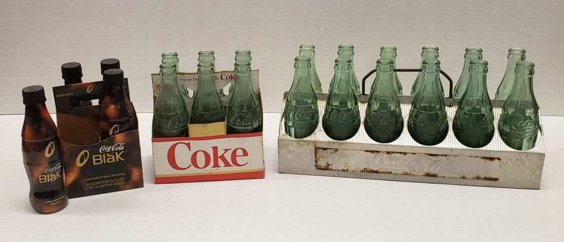 Coca Cola Aluminum 12 pack, Cardboard 6 pack & Blak: Lot of 3 Coca Cola Carriers including an aluminum 12 pack embossed on both sides carrier with bottles, things go better with Coke six PLEASE READ & UNDERSTAND THE PAYMENT & SHIPPING TERMS FOR THIS AUC