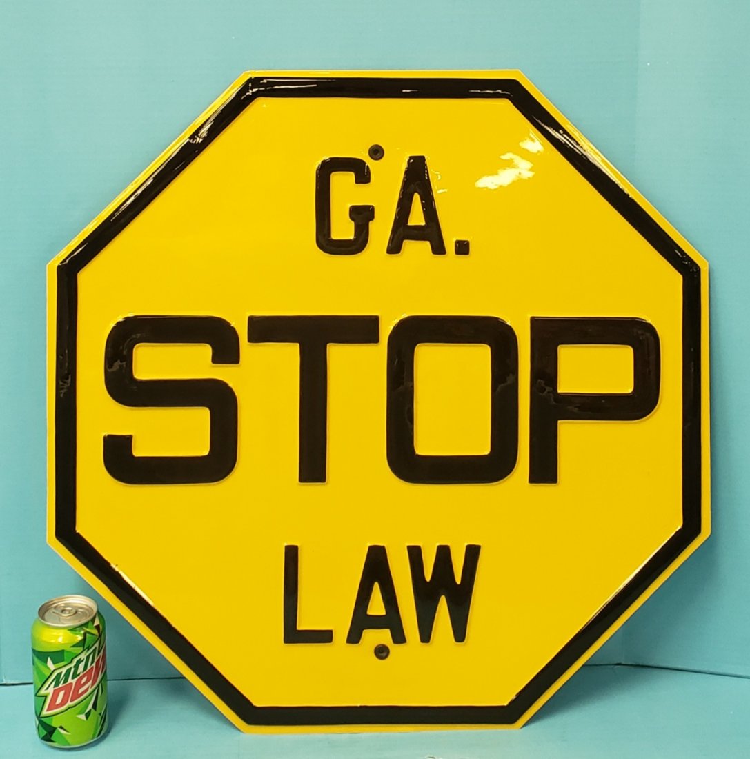 RARE GA. Stop Law Heavy Embossed Sign (1 of 2)