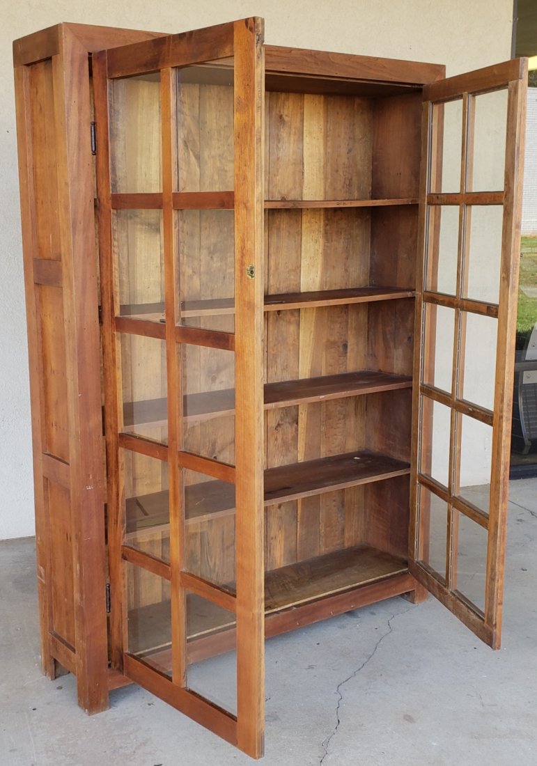Primitive Farmhouse 2 Door Wood & Glass Display Cabinet (1 of 4)