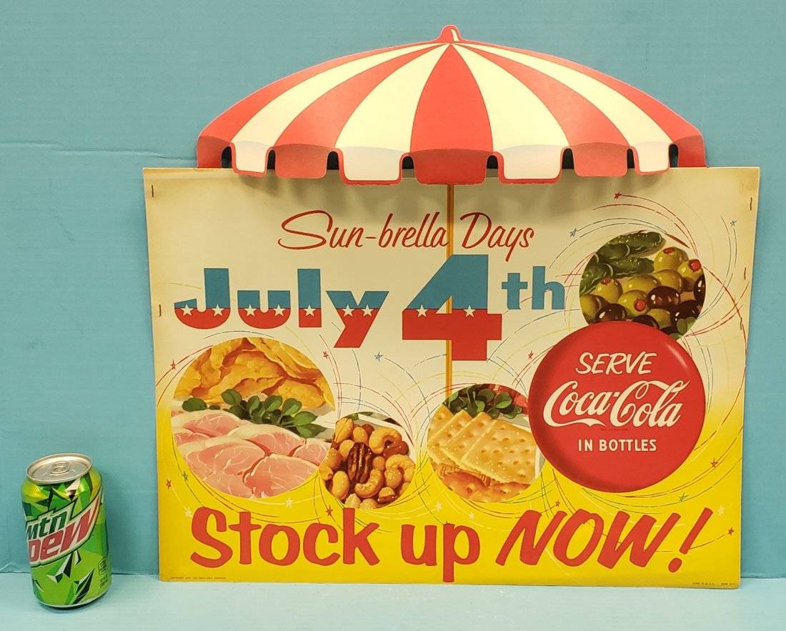 RARE 1957 NOS Serve Coca Cola Sun-Brella Days Sign (1 of 3)