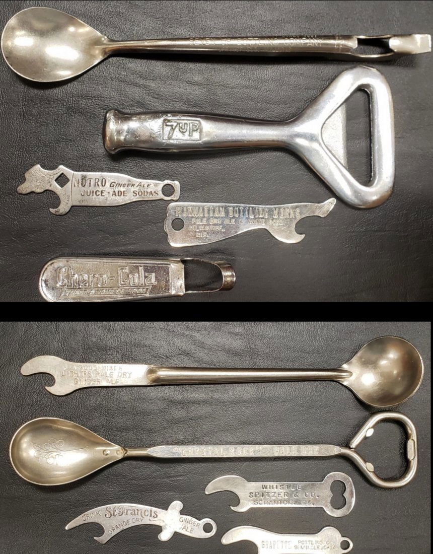 10 Early Bottle Openers Grapette, Whistle, 7up, plus (1 of 7)