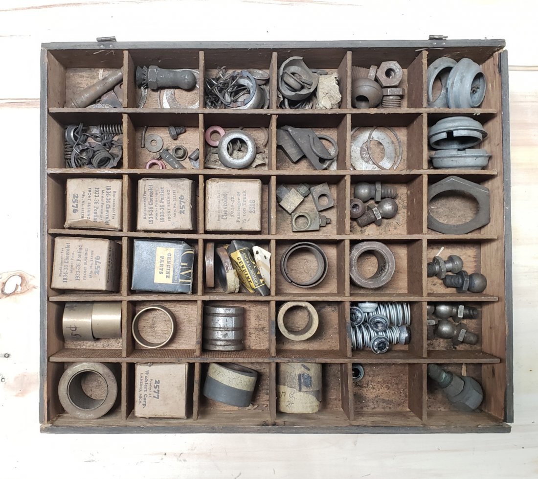 Assortment of GM & others washers, bearings, hardware: Lot of original vintage parts.Please read and understand the terms of this auction prior to placing bids. All bidders are bound to the terms of this auction.