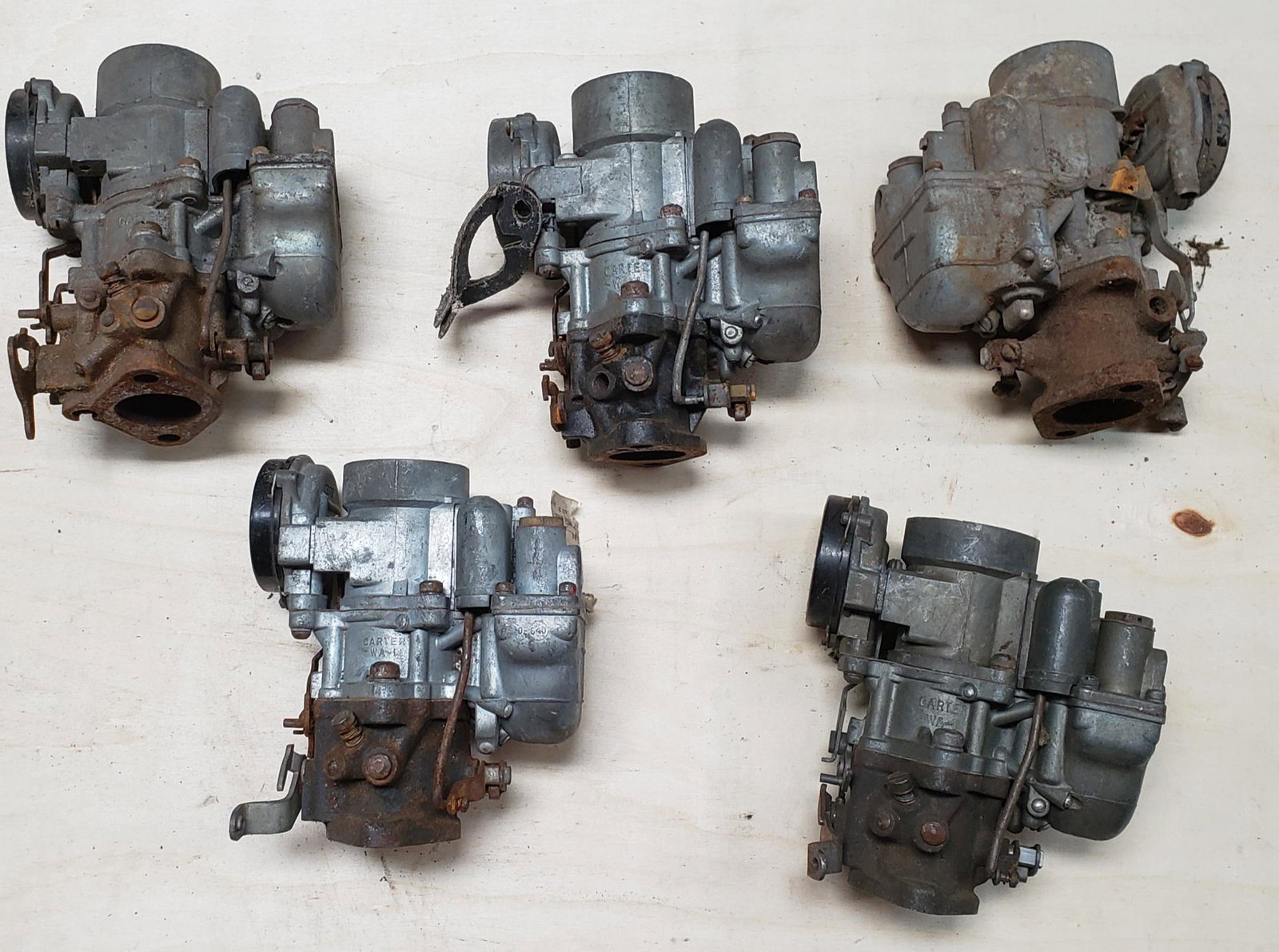 Lot of 5 Carter WA-1 single barrel carburetors: Part/Repair lotLot of original vintage parts. Please read and understand the terms of this auction prior to placing bids. All bidders are bound to the terms of this auction.