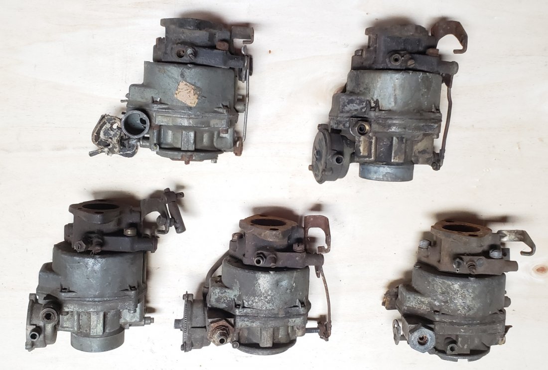 Lot of 5 Rochester single barrel carburetors: Parts/ repair lotLot of original vintage parts. Please read and understand the terms of this auction prior to placing bids. All bidders are bound to the terms of this auction.