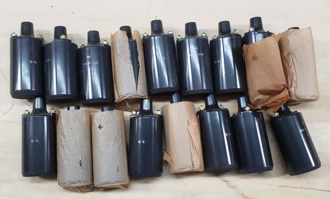 Lot of 17 6 Volt universal ignition coils: Lot of original vintage parts. Please read and understand the terms of this auction prior to placing bids. All bidders are bound to the terms of this auction.