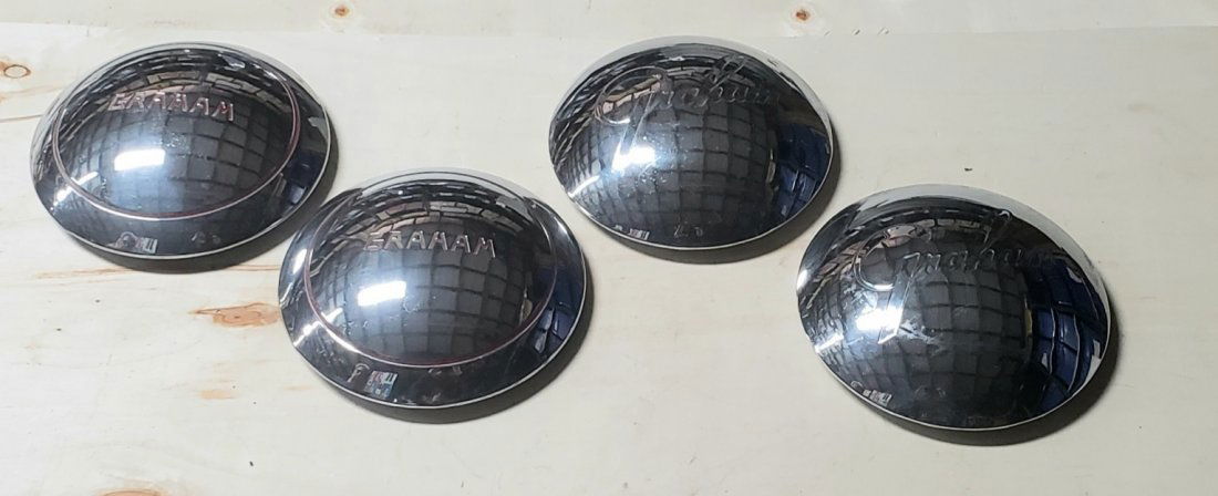 2 Pairs of early Graham wheel cover hub caps (1 of 3)