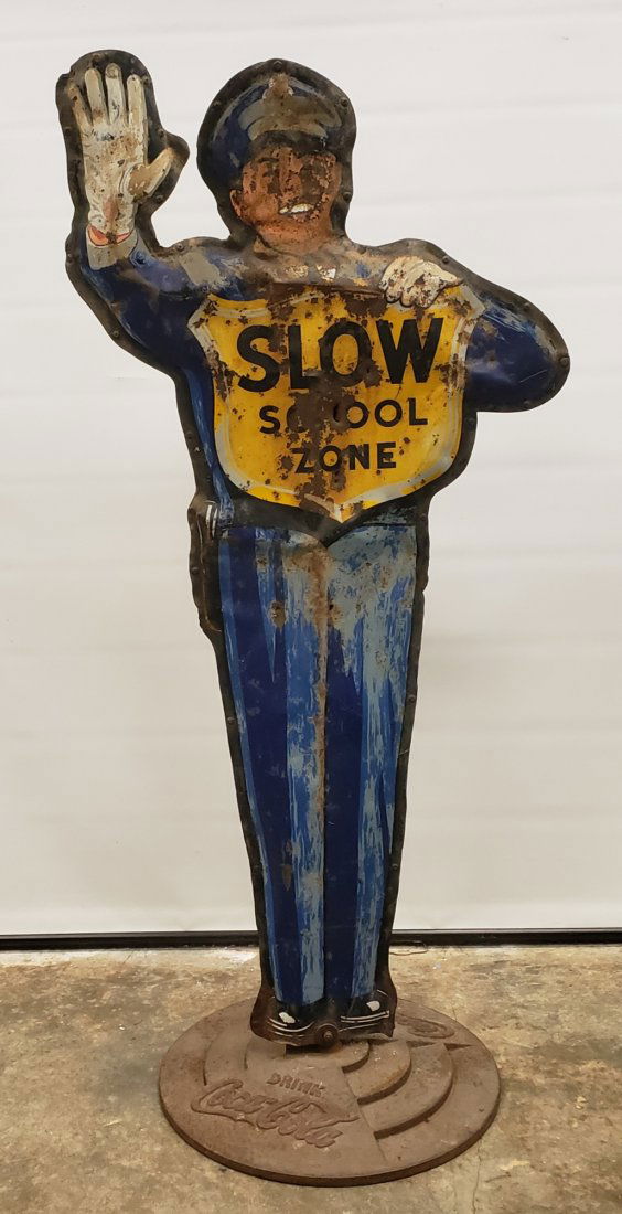 Coca Cola Policeman Crossing Guard Sign & Base (1 of 3)