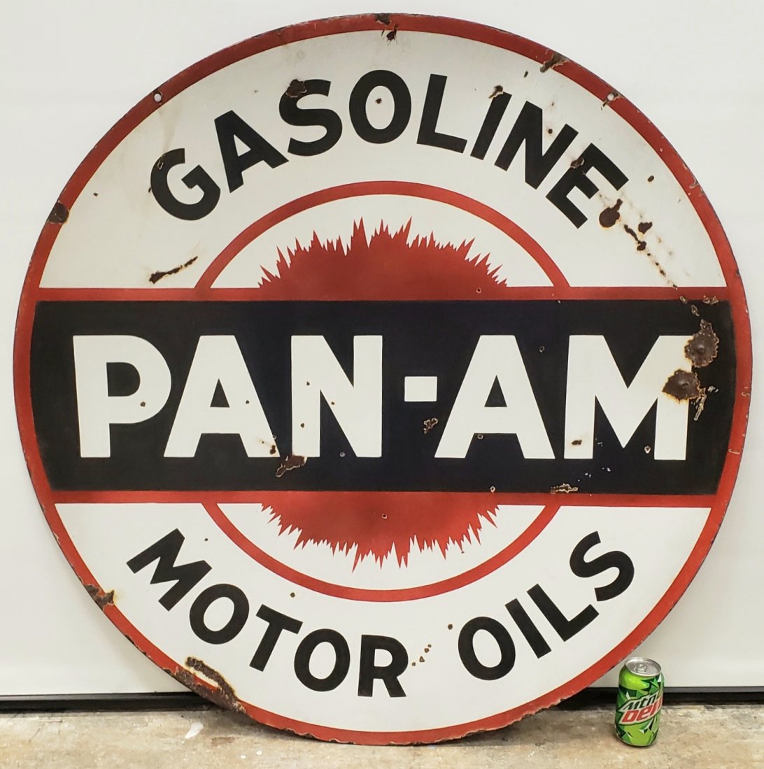 Pan-Am Gasoline Motor Oils 2 sided Porcelain sign (1 of 3)