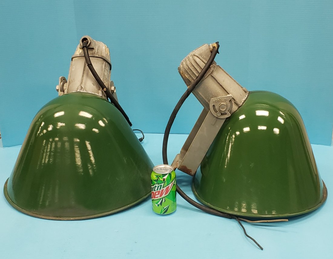 Two Steber Green Porcelain Gas Station Light Shades (1 of 5)
