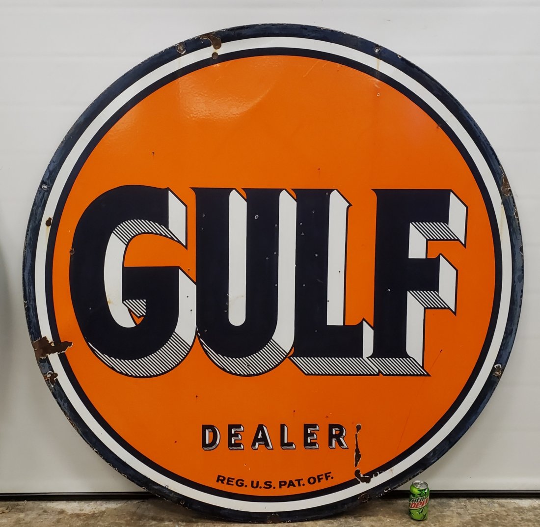 66" Gulf Double Sided Porcelain Dealer Sign (1 of 6)