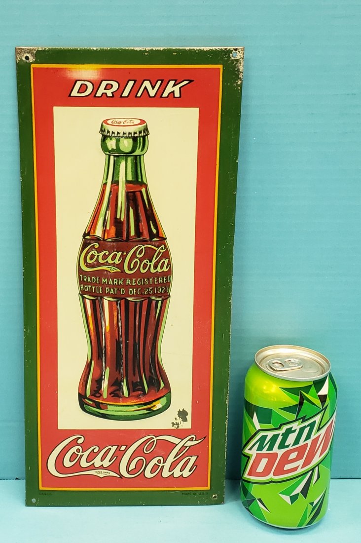 1931 Coca Cola Embossed Christmas Bottle Tin Sign (1 of 3)