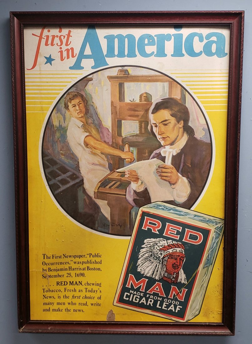 Early Framed Red Man Tobacco Cardboard Sign (1 of 5)