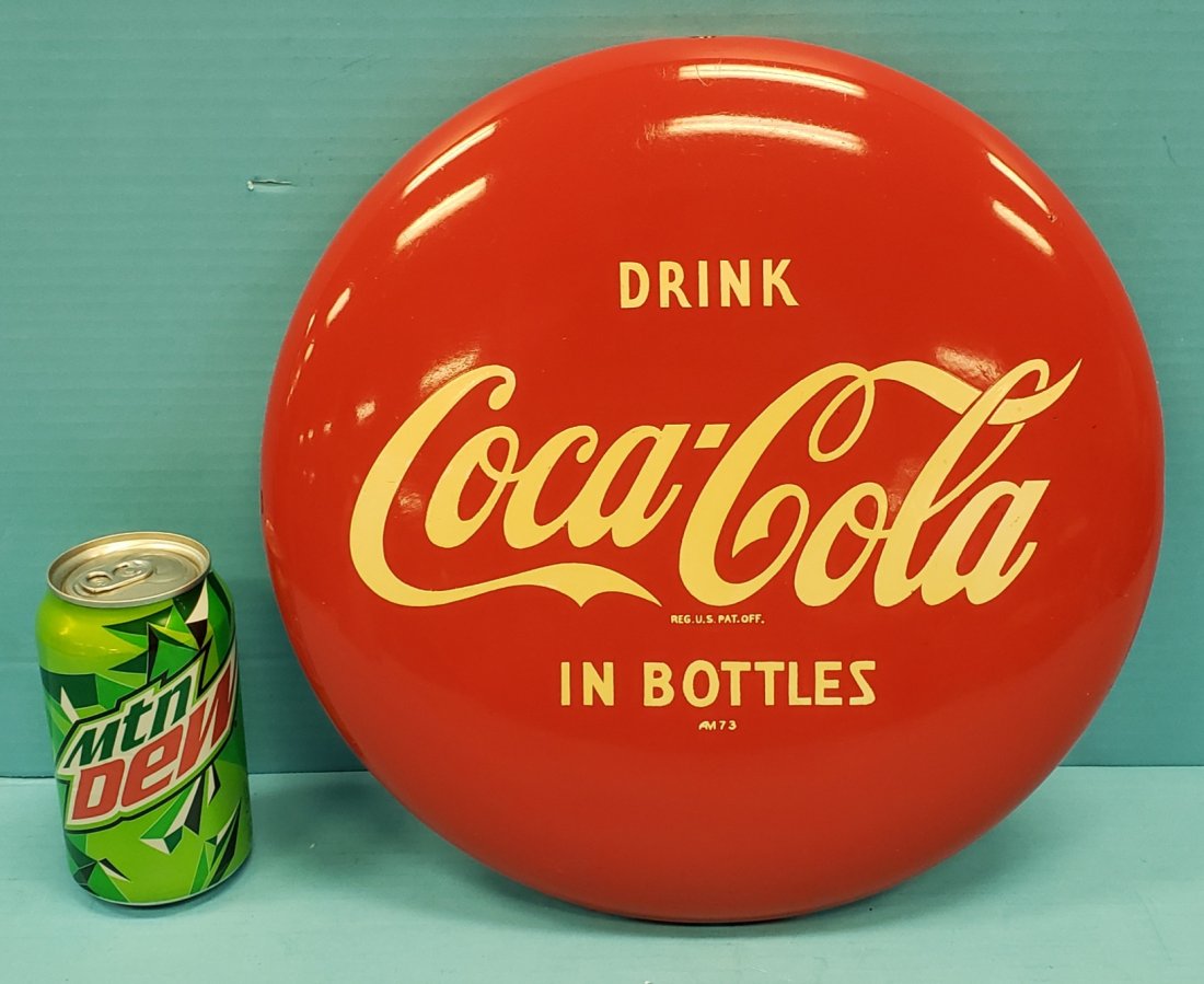 12" Drink Coca Cola in Bottles button sign (1 of 2)