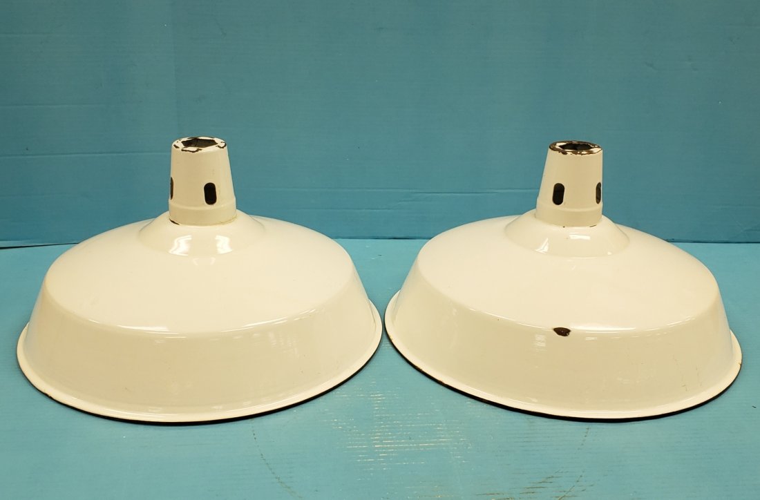 Pair of porcelain service station light shades. (1 of 2)