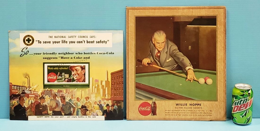 Coca Cola Willie Hoppe & National Safety Cardboard Sign (1 of 5)
