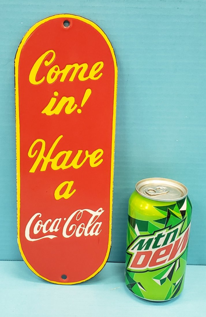 Porcelain Coca Cola Come In! Door Push (Reproduction?) (1 of 3)