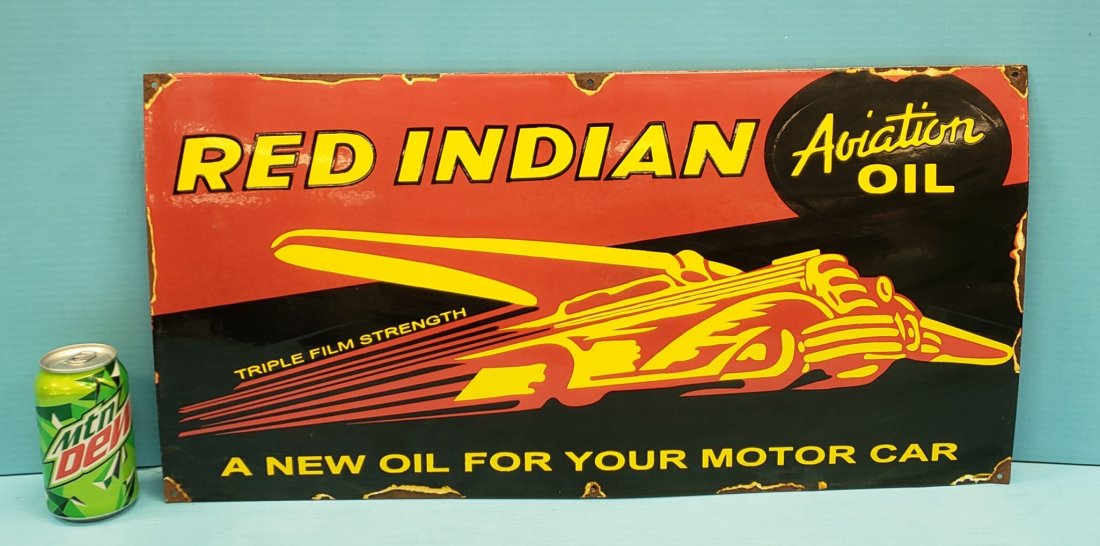 Reproduction Porcelain Red Indian Aviation Oil Sign (1 of 2)