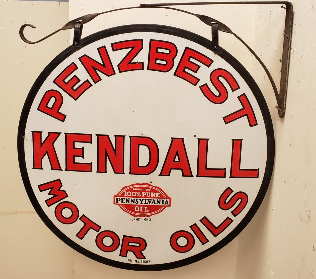 Kendall Penzbest Motor Oils Porcelain Sign & Bracket (1 of 4)